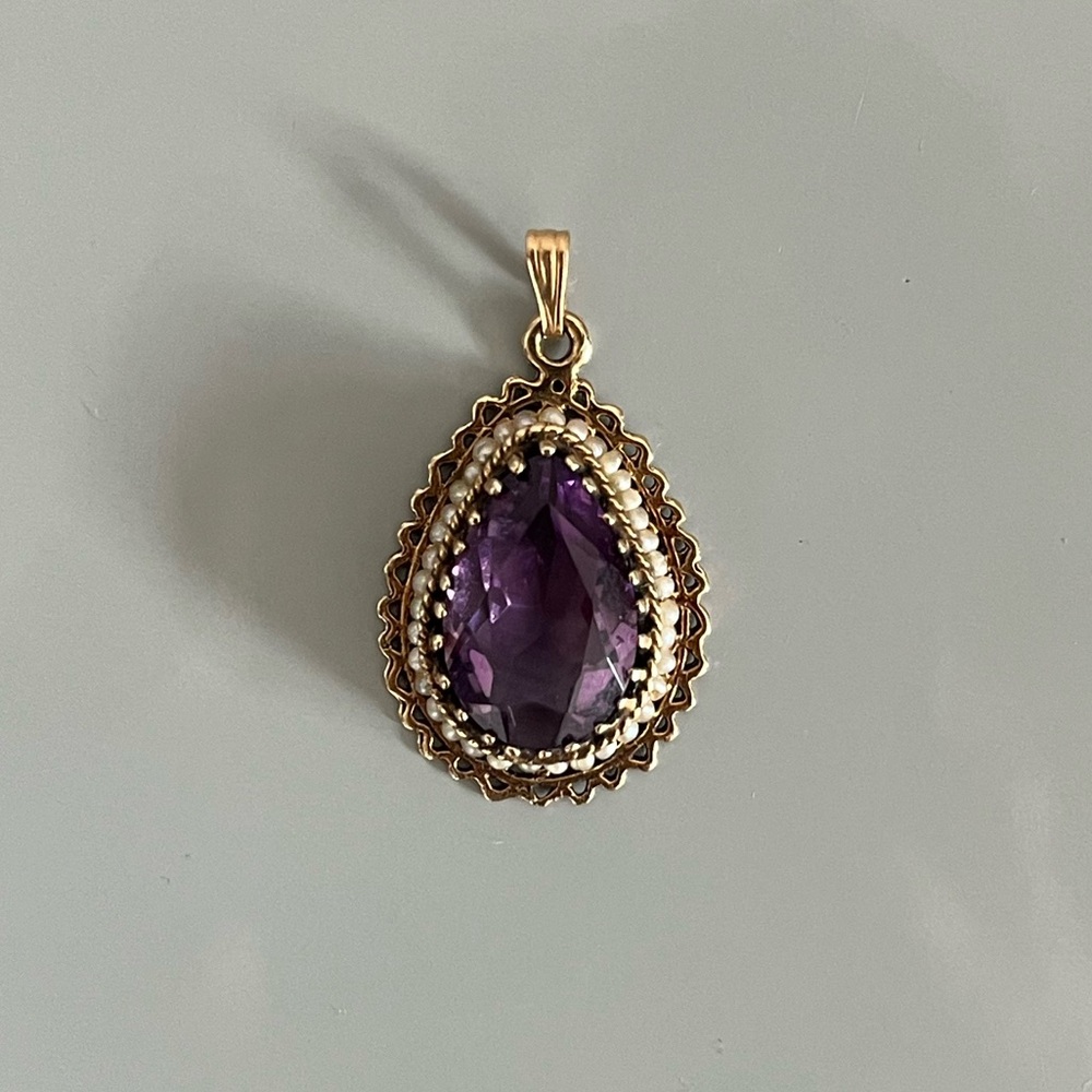 Vintage 14K Gold Amethyst Teardrop Pendant